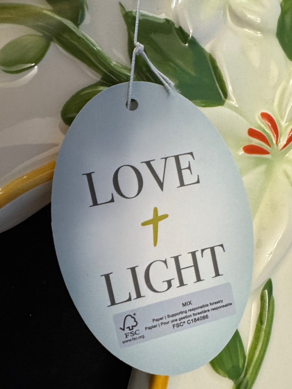 Love + Light White Ceramic Floral Cross Wall Decor - Picture 8 of 8